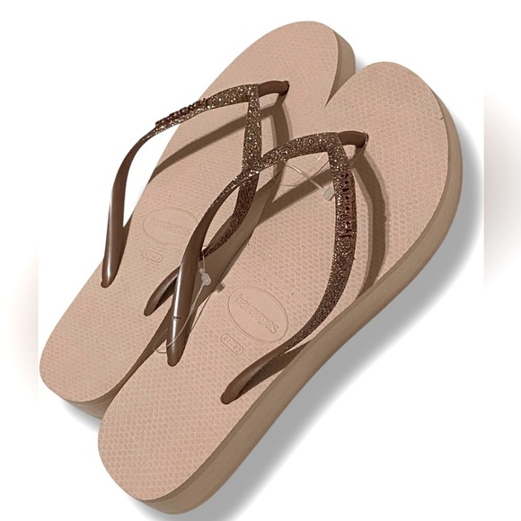 Havaianas Rose Gold Glittery Brown Flip Flops Women’s Size 11/12 New in Mfg Bag - Picture 1 of 12